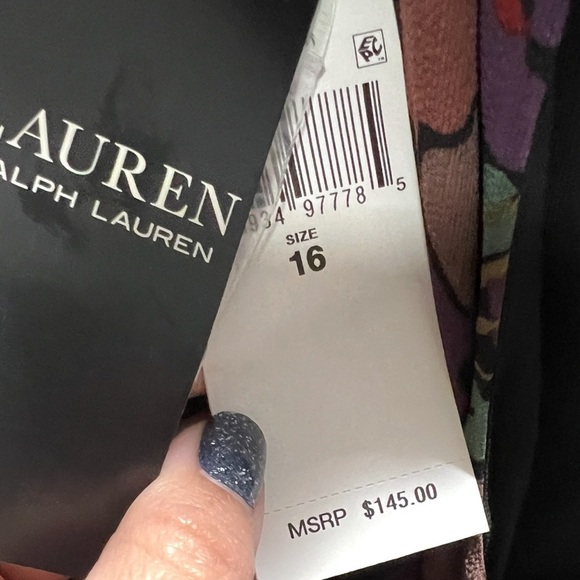 Lauren by Ralph Lauren Belted Crepe Floral Pattern Midi Dress Black Combo NWT 16 - Picture 12 of 14